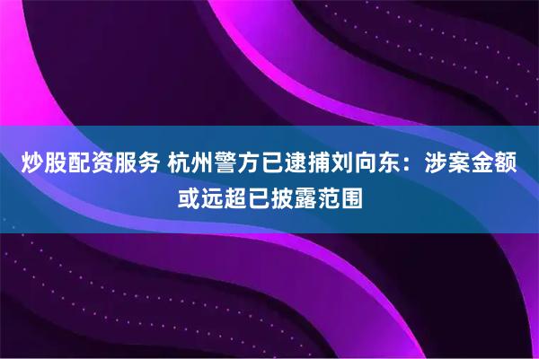 炒股配资服务 杭州警方已逮捕刘向东：涉案金额或远超已披露范围